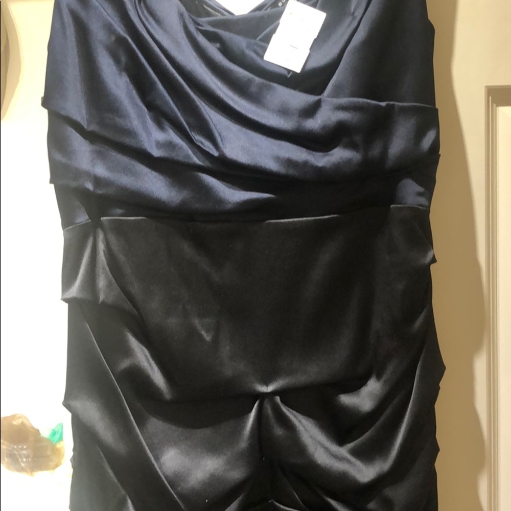 Elie Tahari silk ruched navy black dress